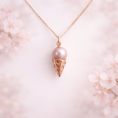 春限定！】さくら色パールのアイスクリームネックレス(いちご味)ピンク