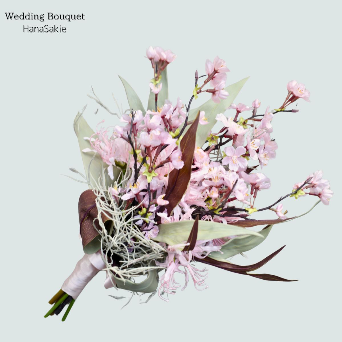 桜のウェディングブーケ｜和装にもドレスにも合う ショートアームブーケ（造花）