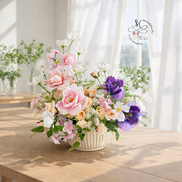 光触媒フラワー】春を彩るチューリップと桜の花々 〜陶器に咲く贅沢な