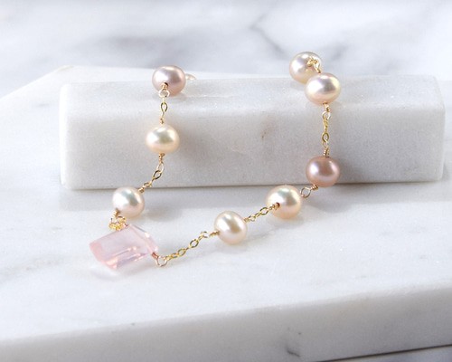 淡紅（うすべに）― 淡水パール×ローズクォーツ ステーション