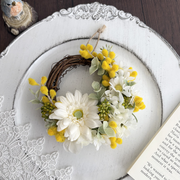 melody2点♡ハートフルリース♡春待ちミモザのスワッグ風フラワー