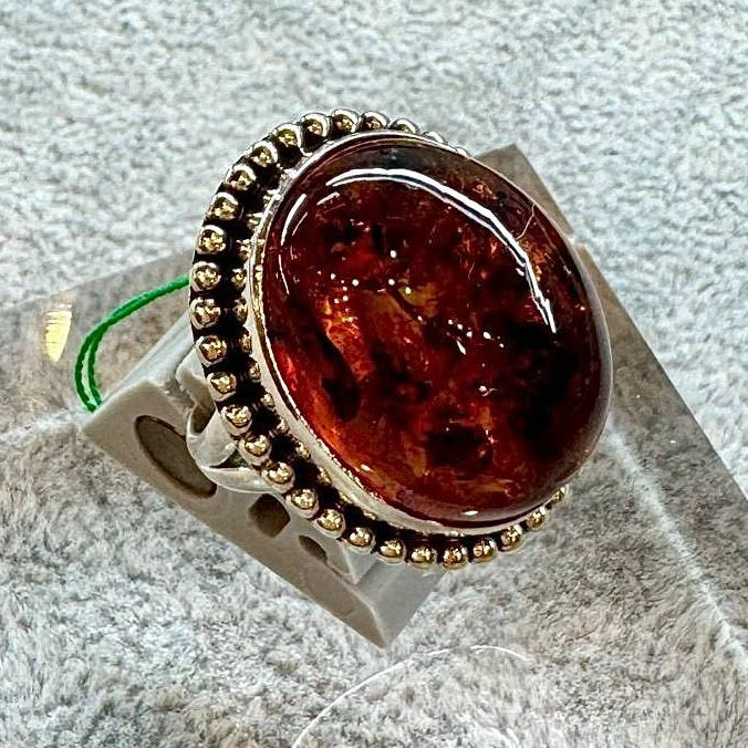 琥珀 リング シルバー925 刻印入り 天然石 一点物 ハンドメイド 琥珀色 飴色 特有 ブラウン 黄金色 艶めき