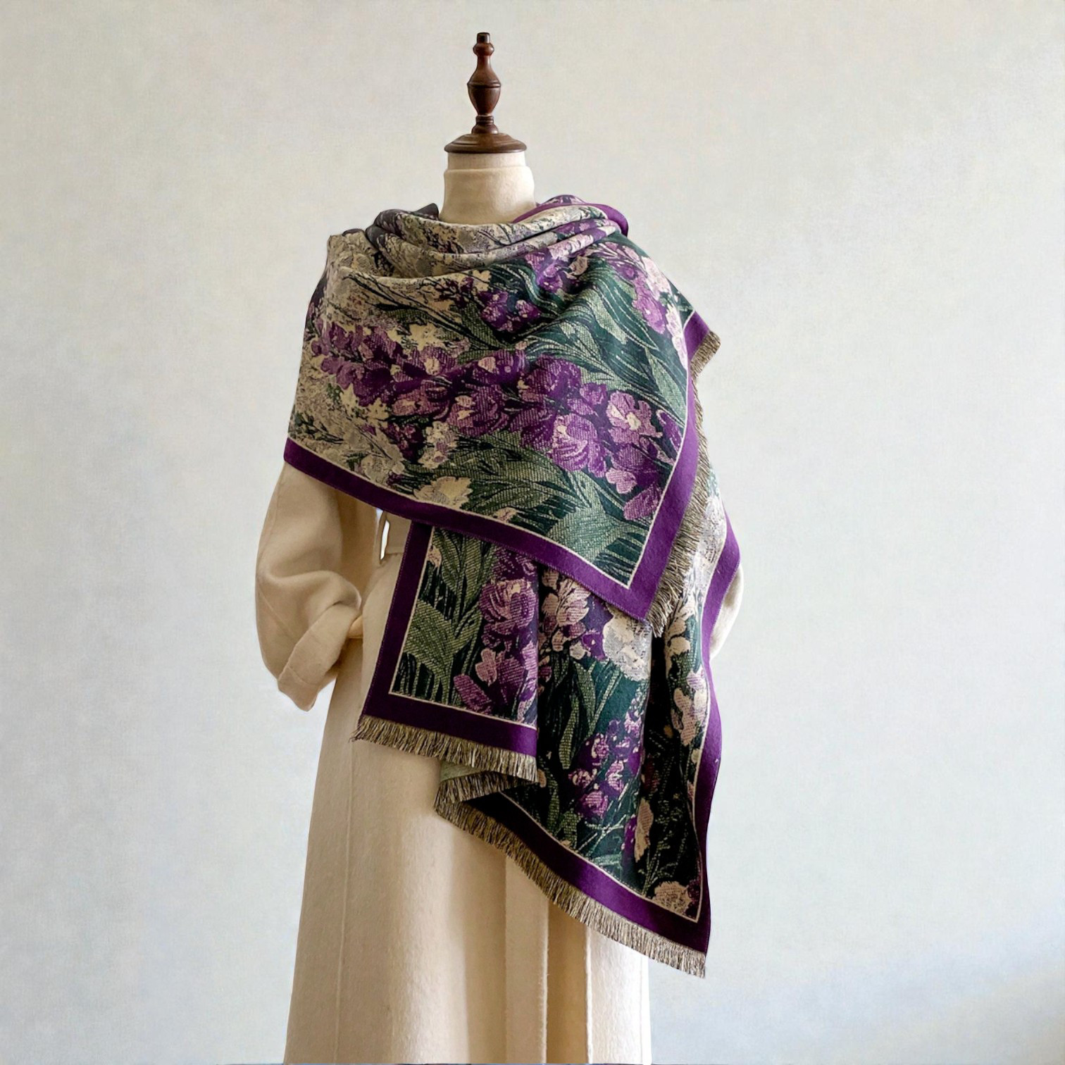 ラベンダー畑のジャカード織り大判ストール パープル マフラー