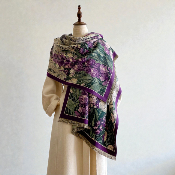 受注制作】ラベンダー畑のジャカード織り大判ストール パープル