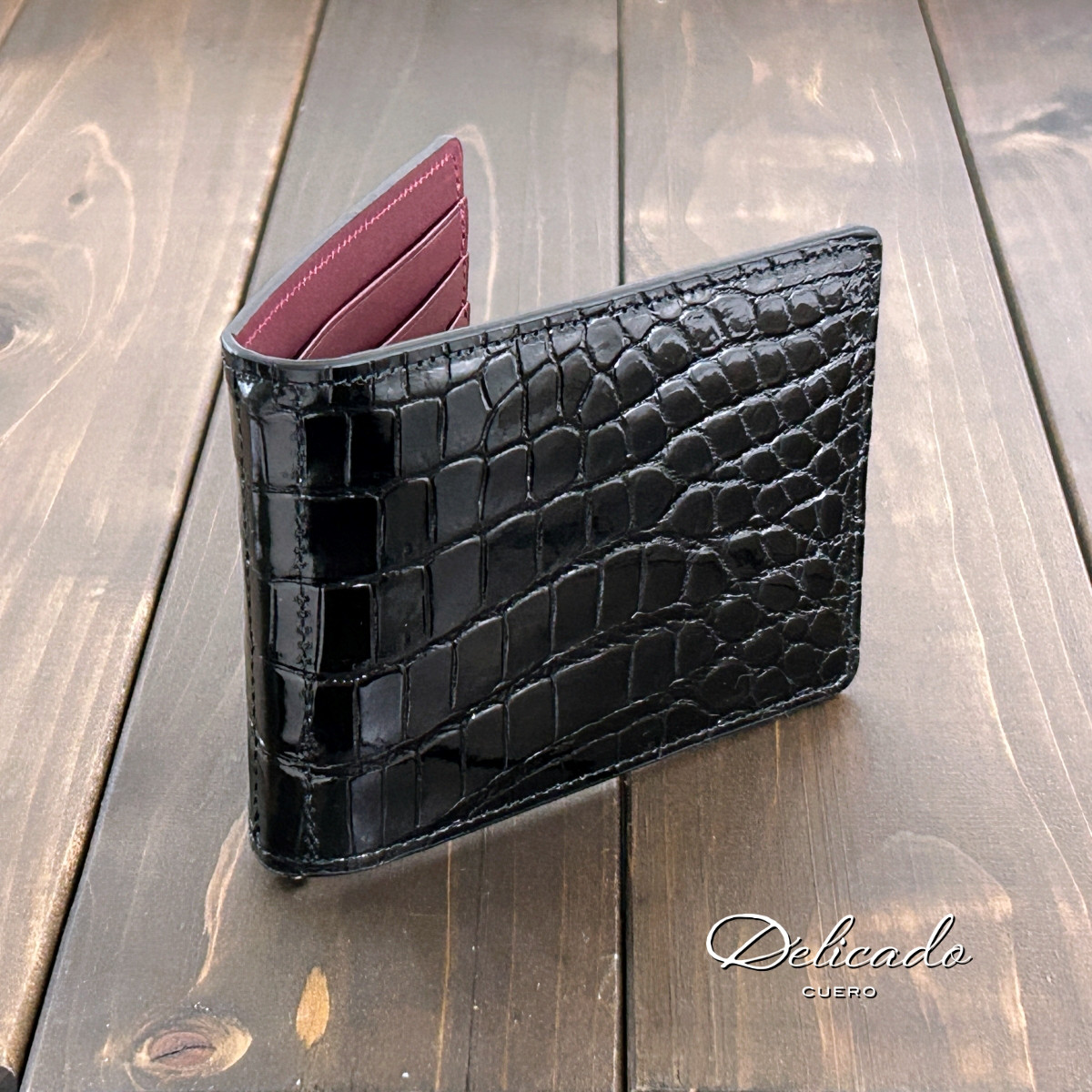 クロコダイル マネークリップ ブラック × ワイン