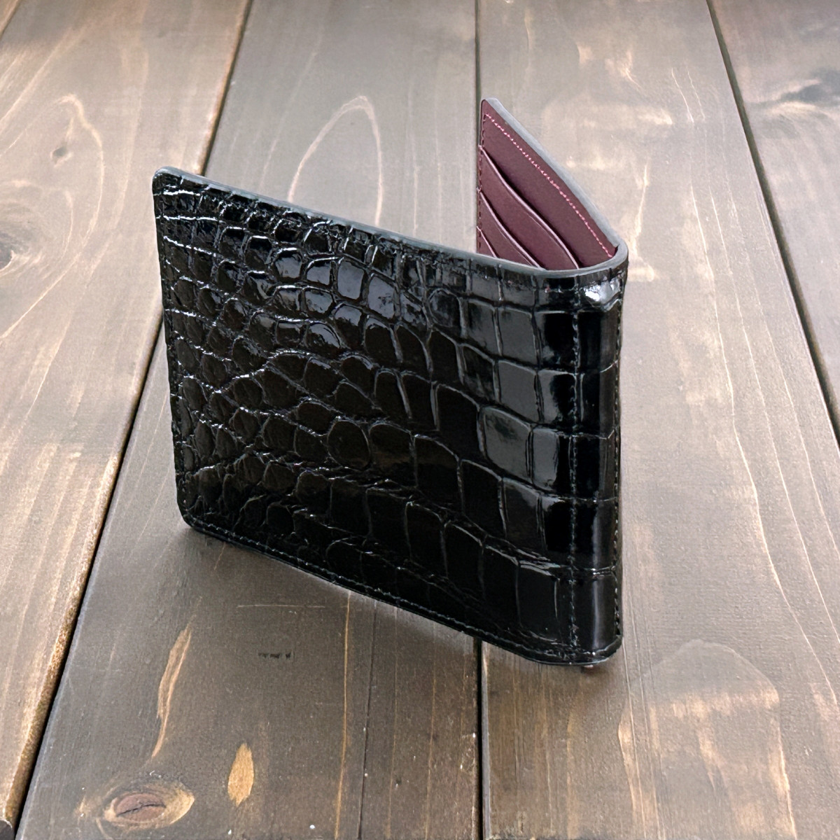 クロコダイル マネークリップ ブラック × ワイン
