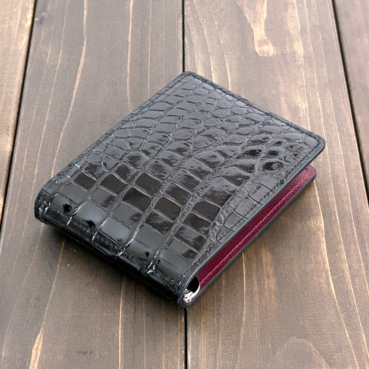 クロコダイル マネークリップ ブラック × ワイン