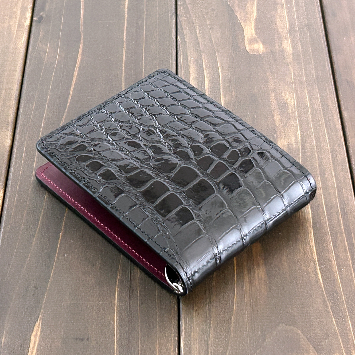 クロコダイル マネークリップ ブラック × ワイン