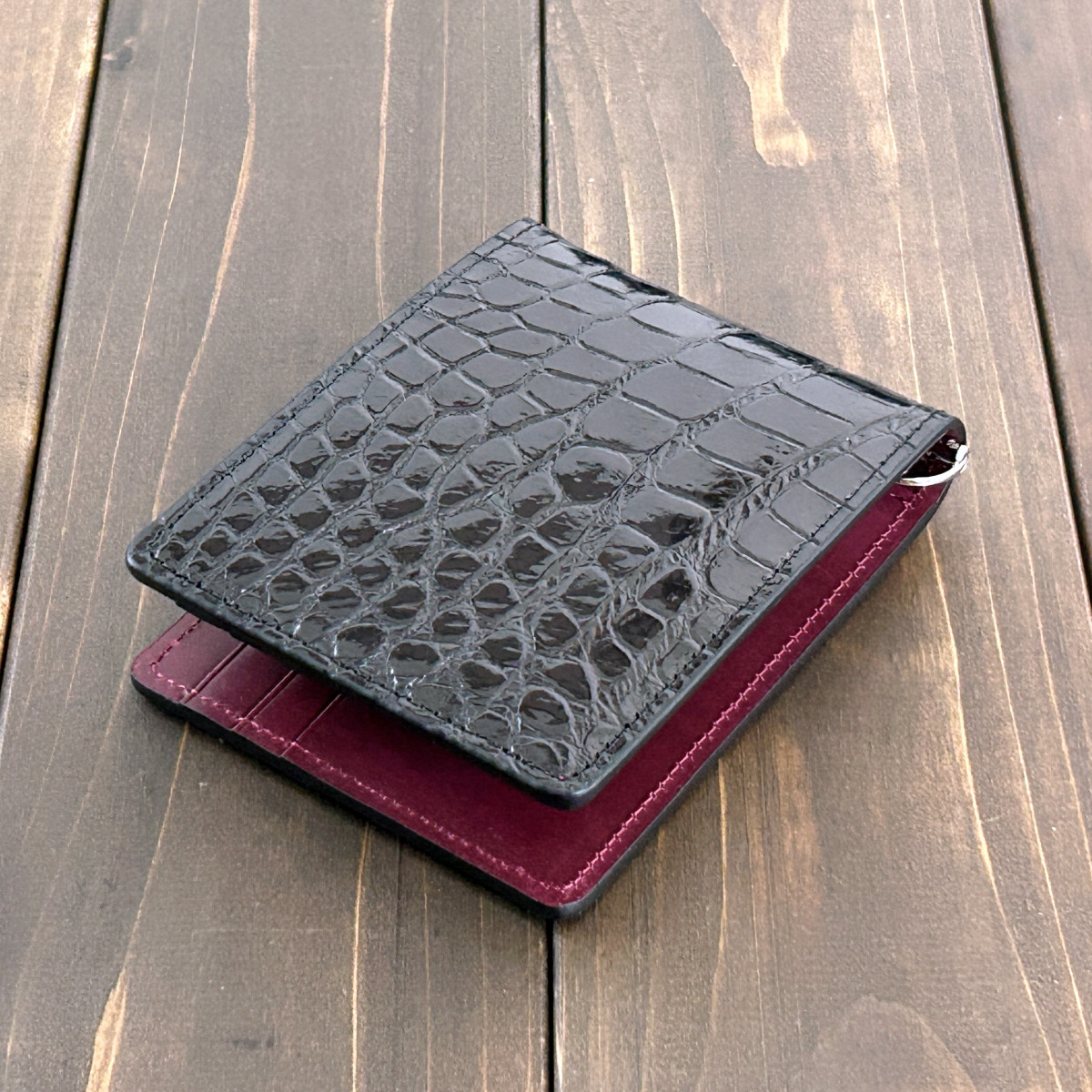 クロコダイル マネークリップ ブラック × ワイン