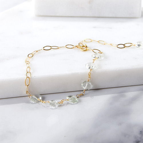 プラジオライト ファセット・ロンデル ステーションブレスレット 14kgf