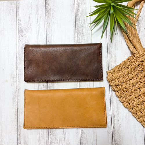 刻印無料♪ シンプルでコンパクトな本革の長財布 ソフトヌメ 馬革