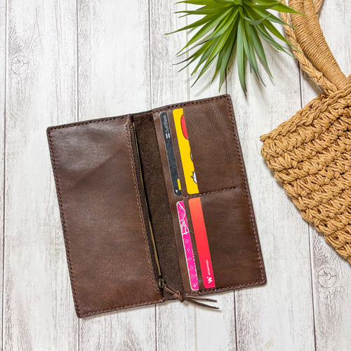 刻印無料♪ シンプルでコンパクトな本革の長財布 ソフトヌメ 馬革