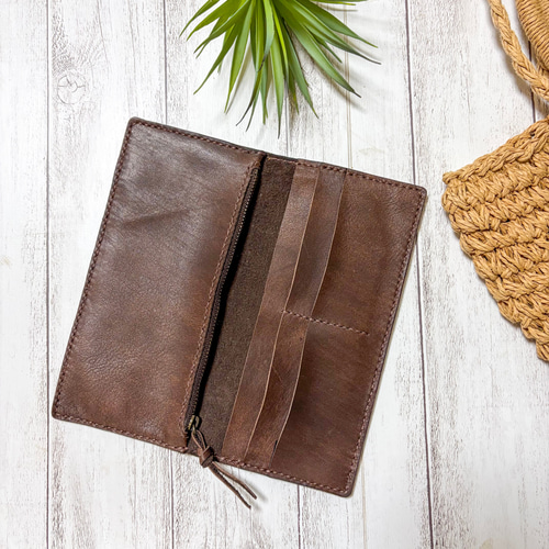 刻印無料♪ シンプルでコンパクトな本革の長財布 ソフトヌメ 馬革