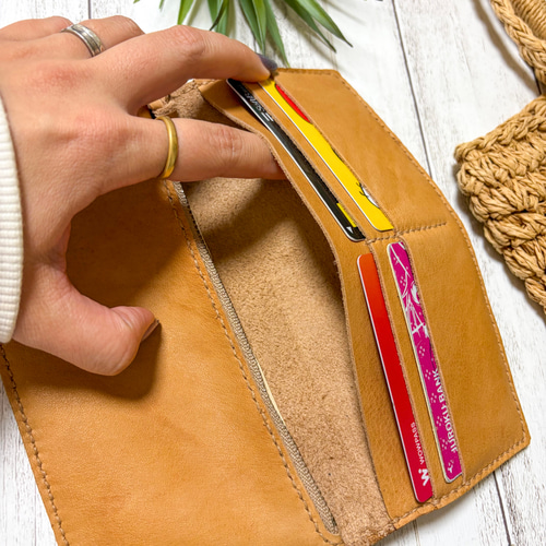 刻印無料♪ シンプルでコンパクトな本革の長財布 ソフトヌメ 馬革