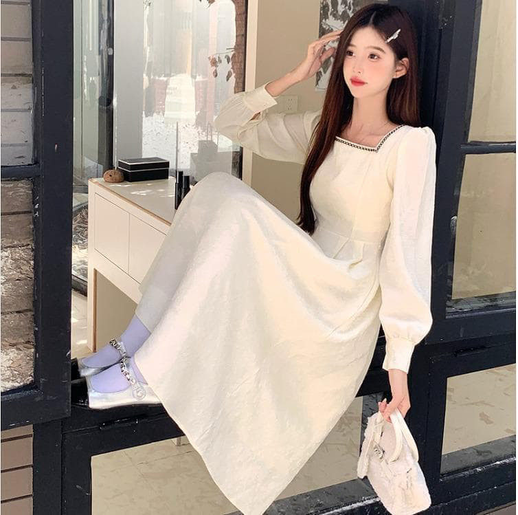 【大きいサイズ有】 レディース ワンピース　スクエアネック　春 秋冬 新品 長袖