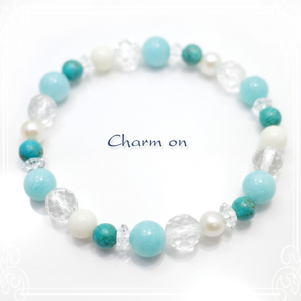 Charm on　アマゾナイト・ターコイズ・淡水パールのブレスレット　de-73-co-41