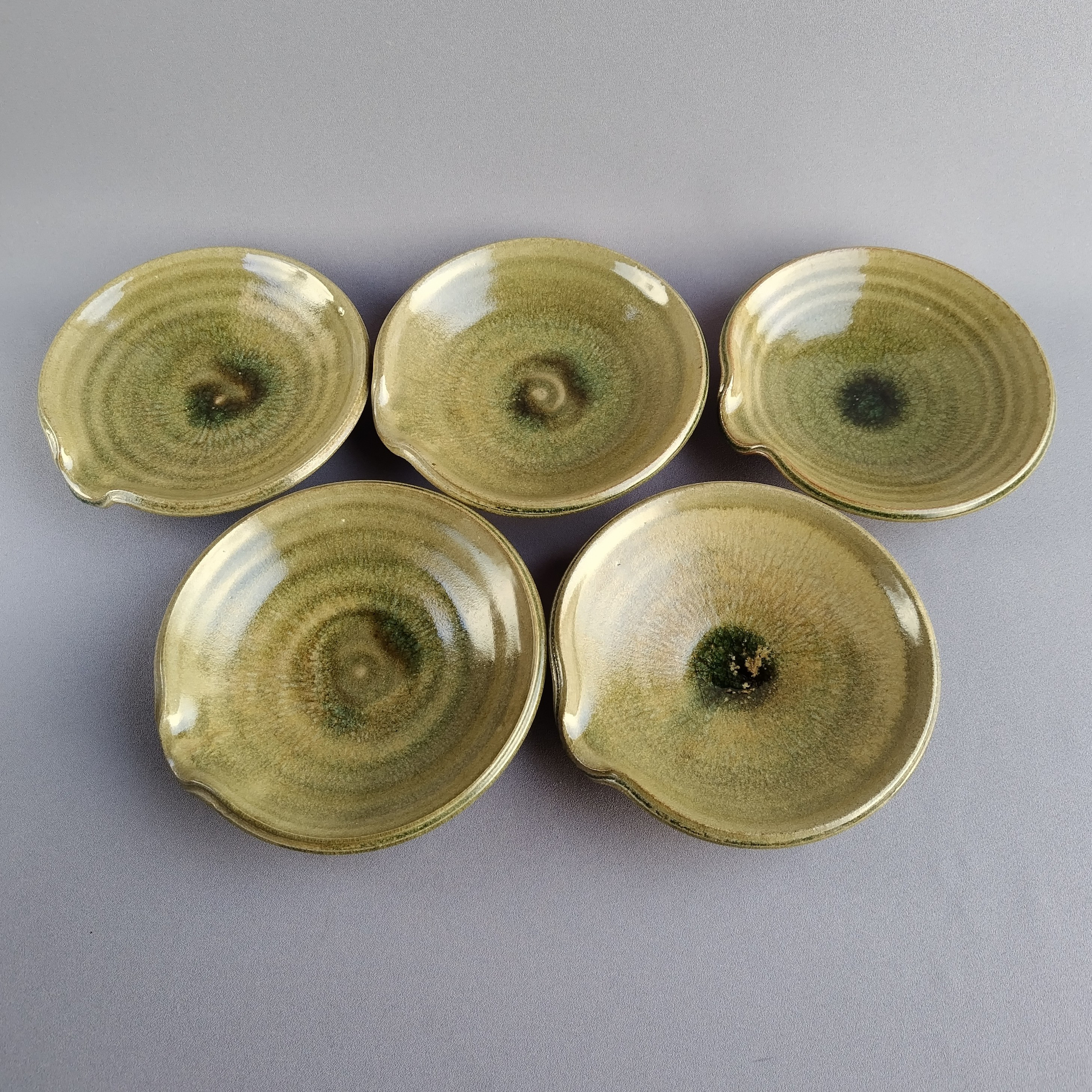 五客組　片口型変形皿　ビードロ釉　【商品番号：00865】