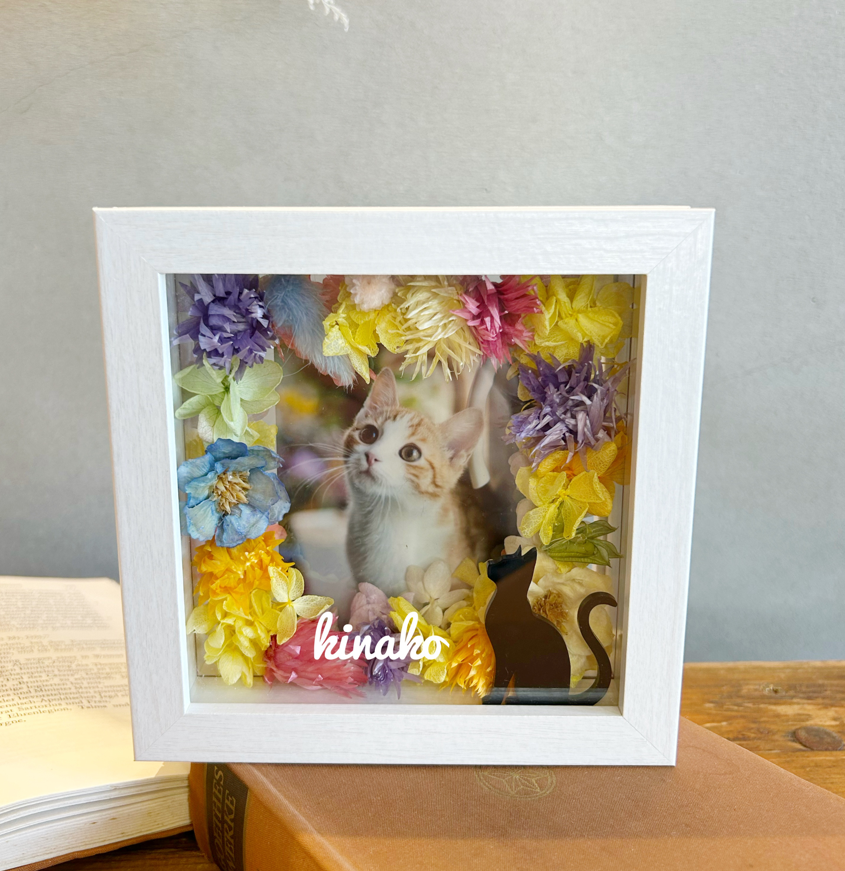 お花畑シルエットの写真立て♡プリザーブドフラワー♡お誕生日♡送別♡お供え・メモリアルギフト