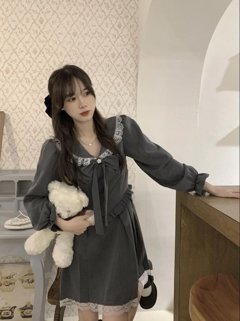 大きいサイズ レディース ワンピース　レトロ　重ね着風　春 秋冬 新品 長袖