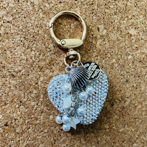 キラキラハート ホワイト シルバー キーホルダー キーホルダー Tenbin