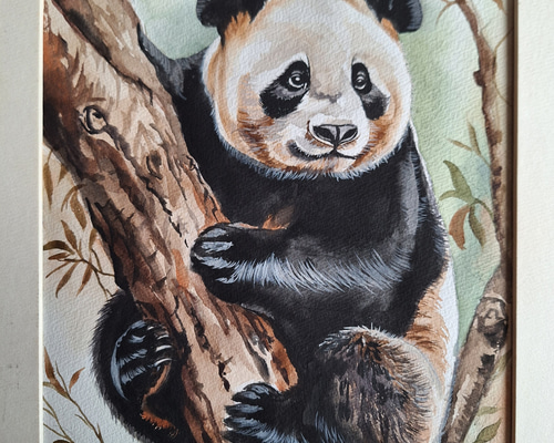 絵画  パンダ 水彩画 木登り上手なパンダ 絵画 makochin 通販 20392777｜Creema