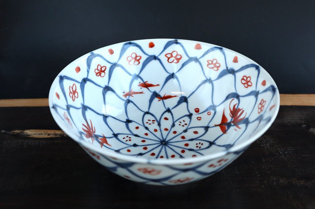 魚網文中鉢(太描き)