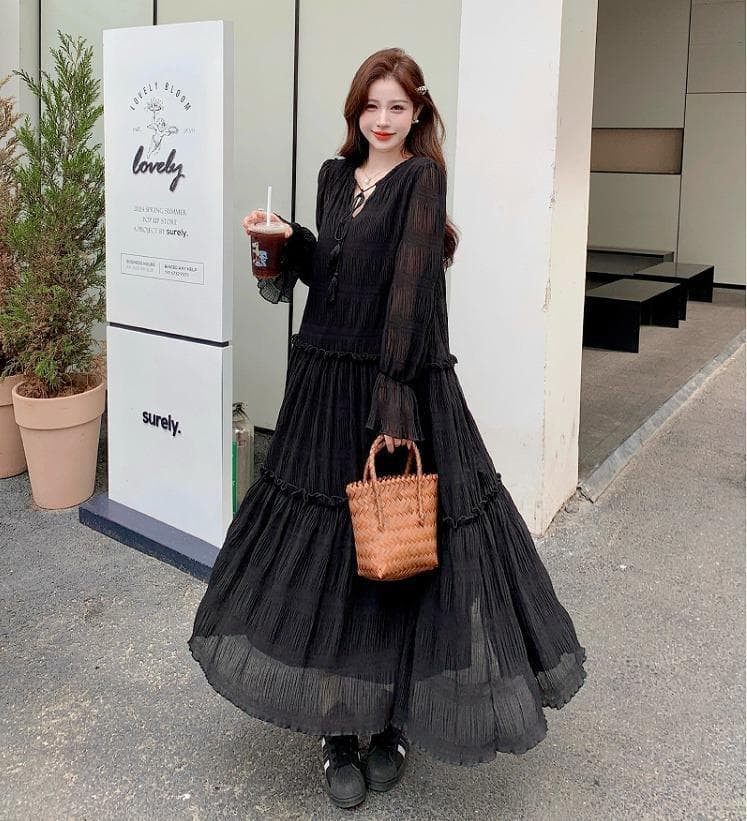 ロング　ワンピース　大きいサイズ シアーレディース 秋冬　春 新品 長袖