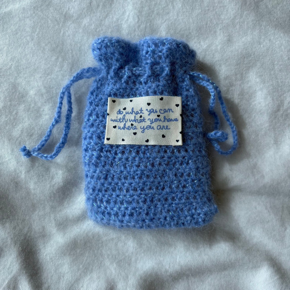 かぎ針編みポーチ| Calm Blue-mini pouch 巾着袋 Ima coco︴編み物作家