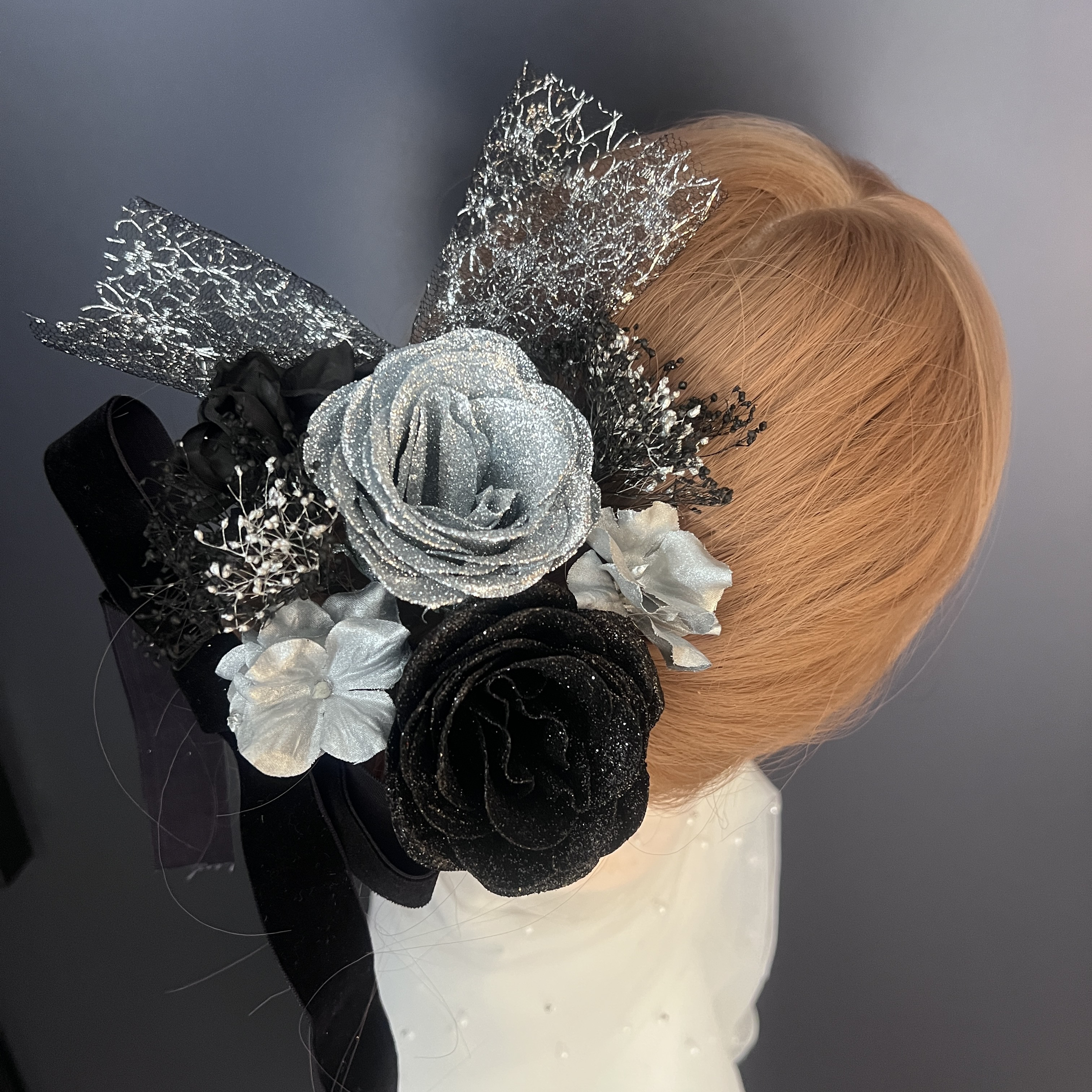 ha209 髪飾り 卒業式　成人式 結婚式　着物　振袖　キラキラバラ　シルバー　黒