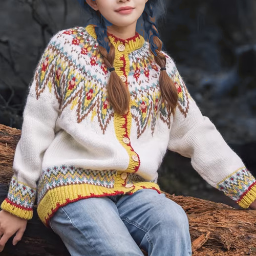 1点限定］ハンドメイド アイスランド風 ノルディックカーディガン