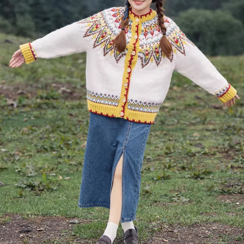 1点限定］ハンドメイド アイスランド風 ノルディックカーディガン