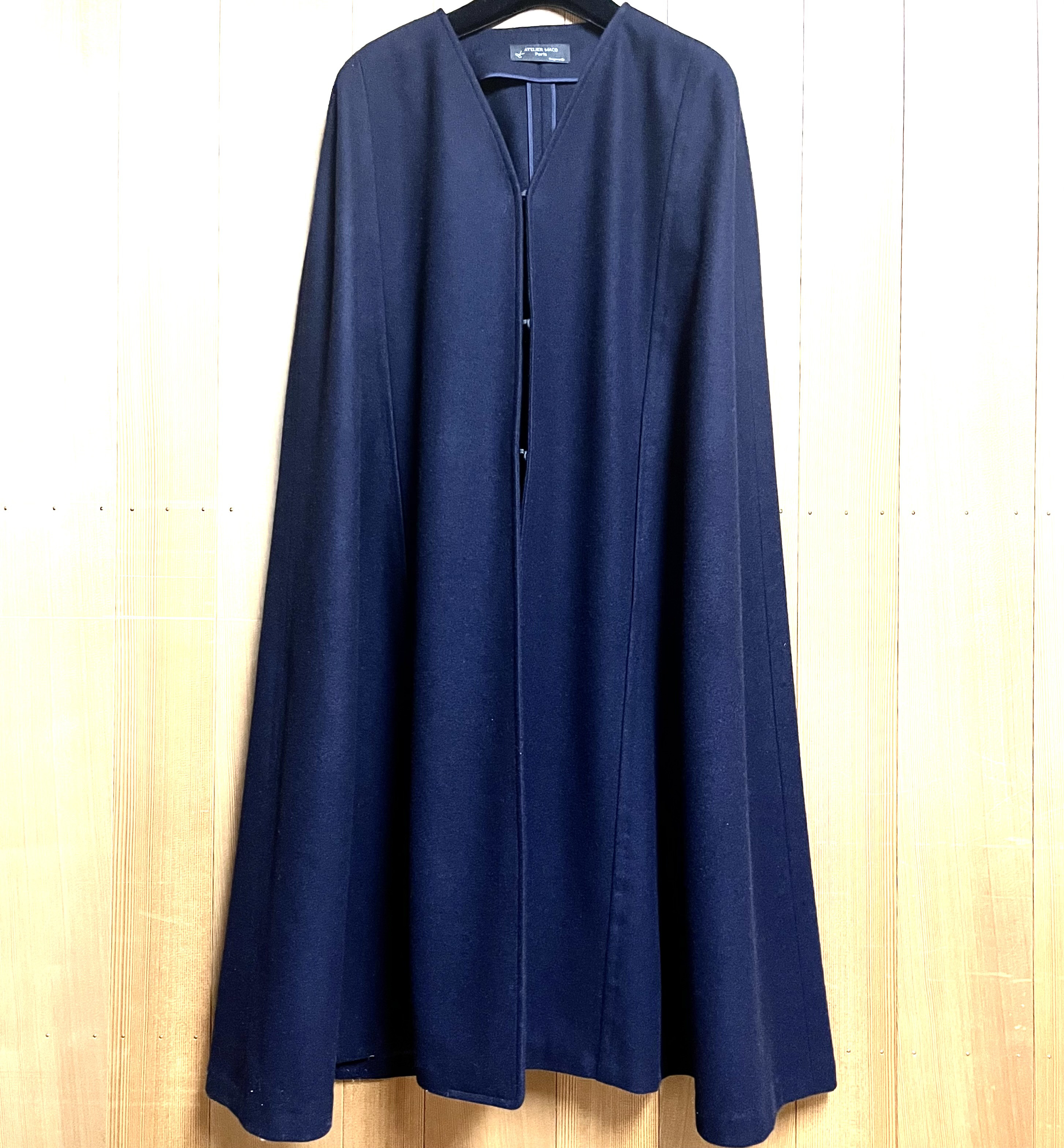 サンプル品1点物！カシミヤ混ロングケープ『Manteau sur mesure』ネイビー