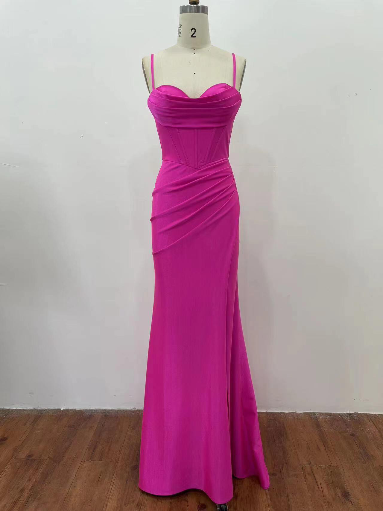 送料無料　カラー変更可能　タイトスカート　マーメイドドレス　ピンク　胸フリル　サイズオーダー可能　音楽会成人式卒業式花嫁