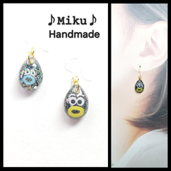 No.1385-A ジグソーパズル☆レジンピアス・イヤリング(ブルー) ピアス