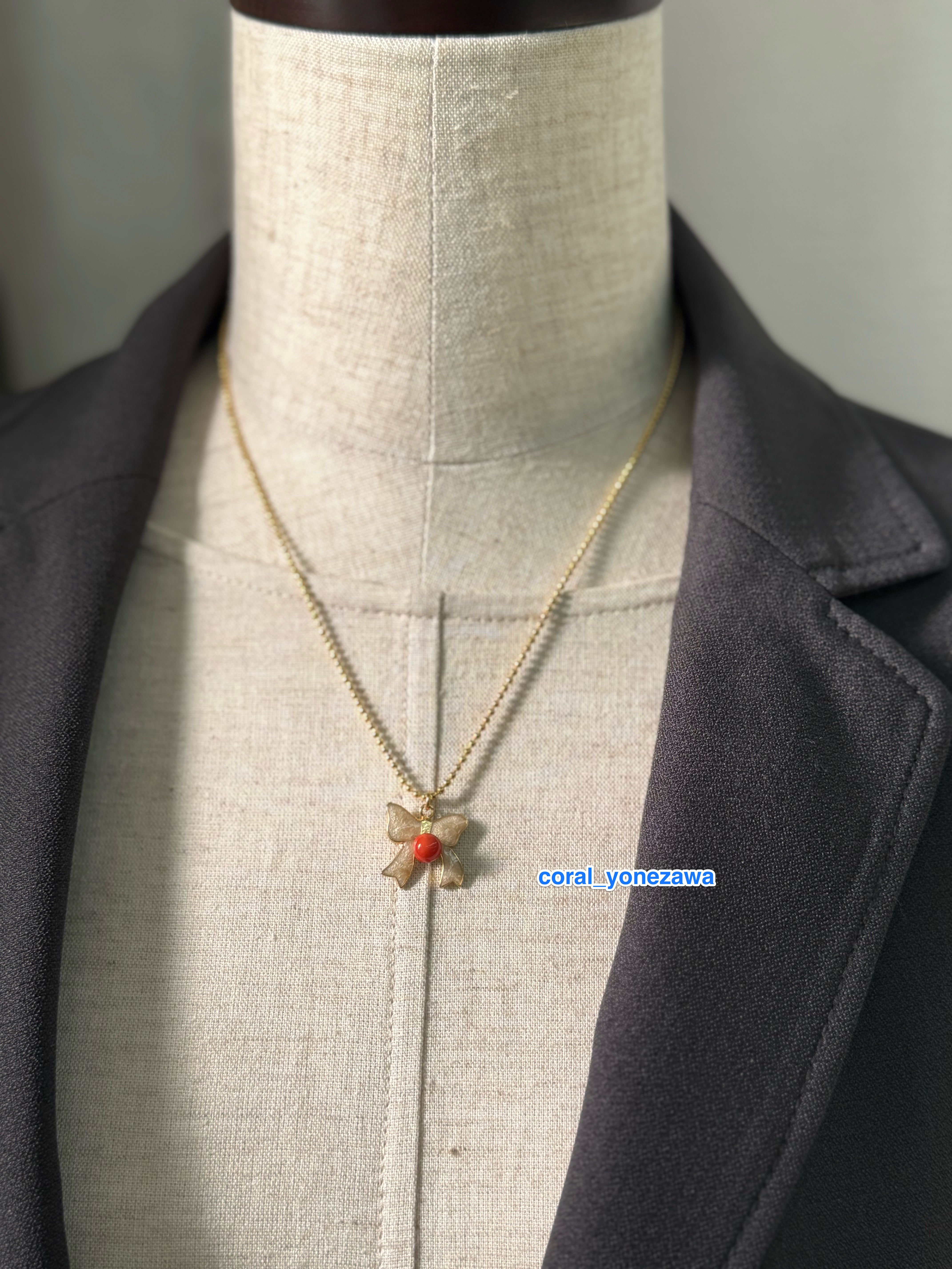 【送料無料企画品】Natural Precious Coral"（天然宝石珊瑚）高知産　赤珊瑚　ペンダント【りぼん　結】