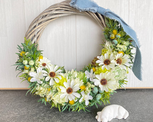 春のミモザリース　ミモザハーフリース 春色のナチュラルハーフリース [ミモザで春の訪れを感じて…] お手入れ