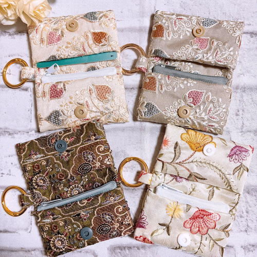 インド刺繍リボン ポーチ マルチポーチ ハンドメイド ミニポーチ