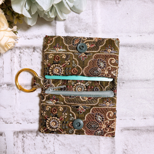 インド刺繍リボン ポーチ マルチポーチ ハンドメイド ミニポーチ