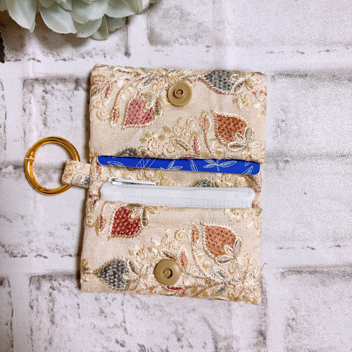 インド刺繍リボン ポーチ マルチポーチ ハンドメイド ミニポーチ