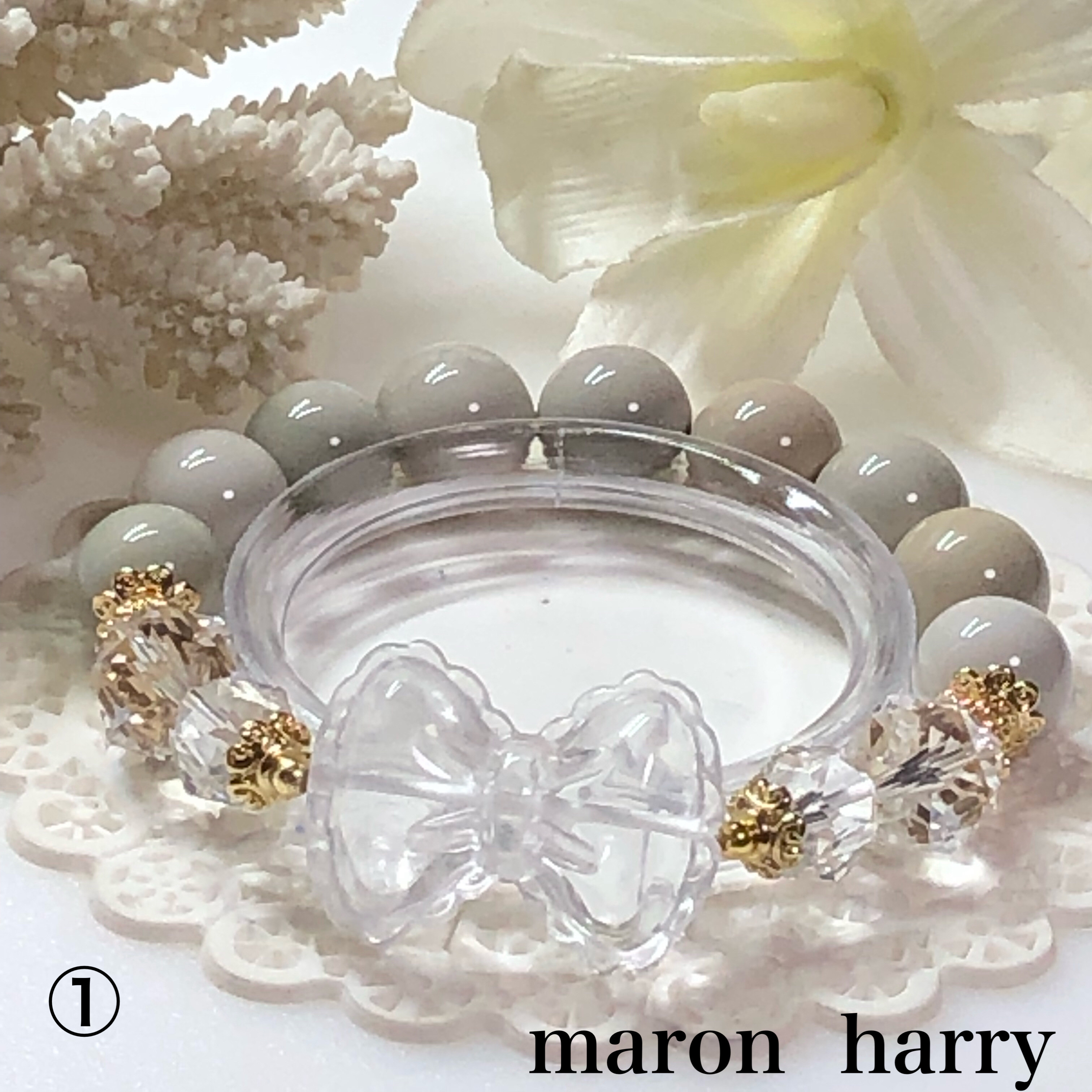 リボン・アラシャン・天然石ブレスレット•*¨*•.¸¸♬