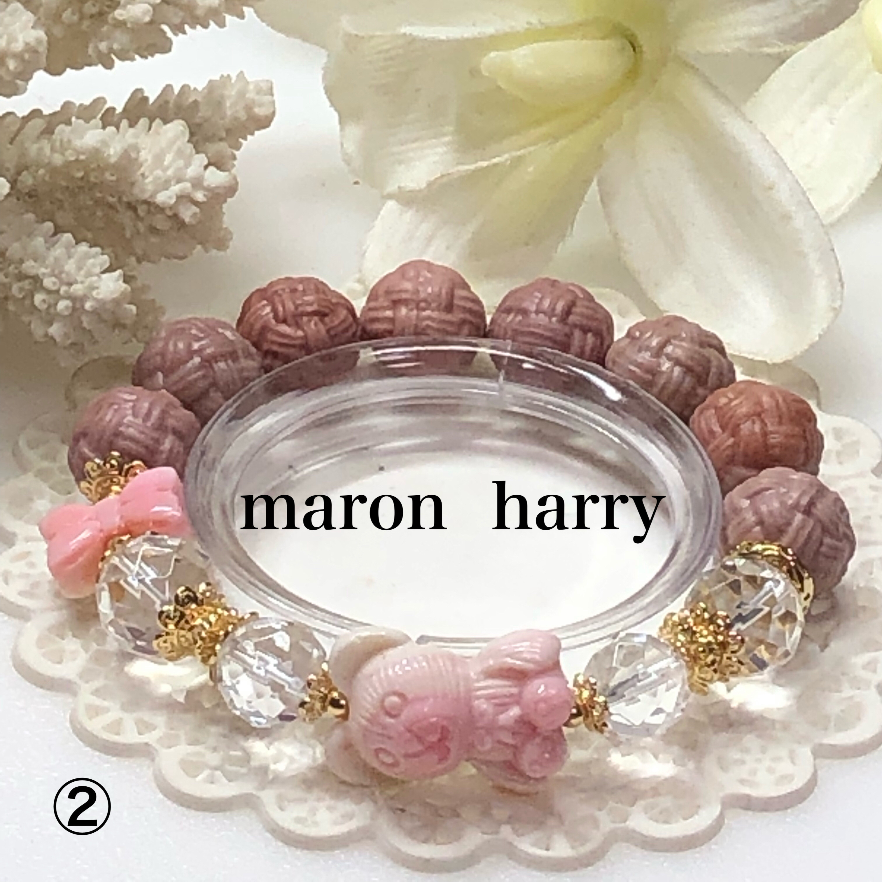 くまさん・リボン・毛玉アラシャン・天然石ブレスレット•*¨*•.¸¸♬