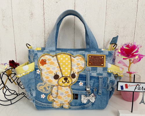 デニムリメイクバッグS yellowくまさん ハンドバッグ MICHIDENIM 通販