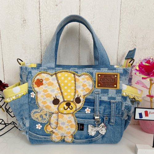 デニムリメイクバッグS yellowくまさん ハンドバッグ MICHIDENIM 通販