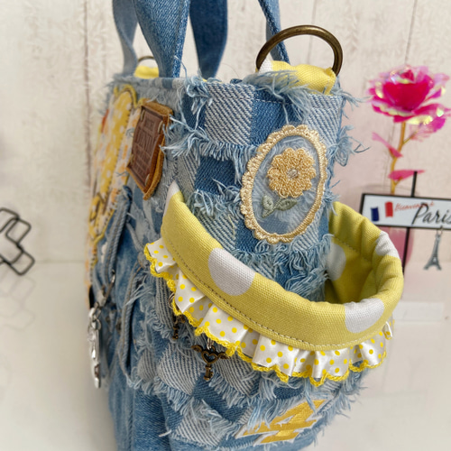 デニムリメイクバッグS yellowくまさん ハンドバッグ MICHIDENIM 通販