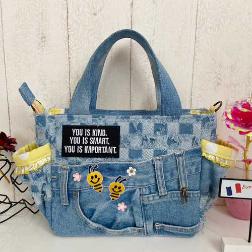 デニムリメイクバッグS yellowくまさん ハンドバッグ MICHIDENIM 通販
