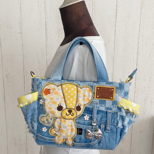 デニムリメイクバッグS yellowくまさん ハンドバッグ MICHIDENIM 通販