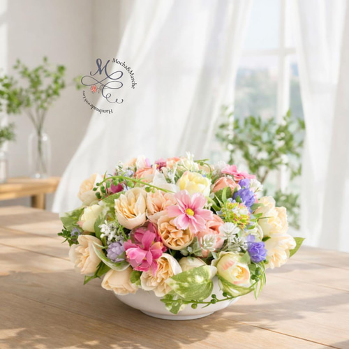 光触媒】心潤うパステルカラーのミニアレンジ 〜上品な陶器に咲く春の