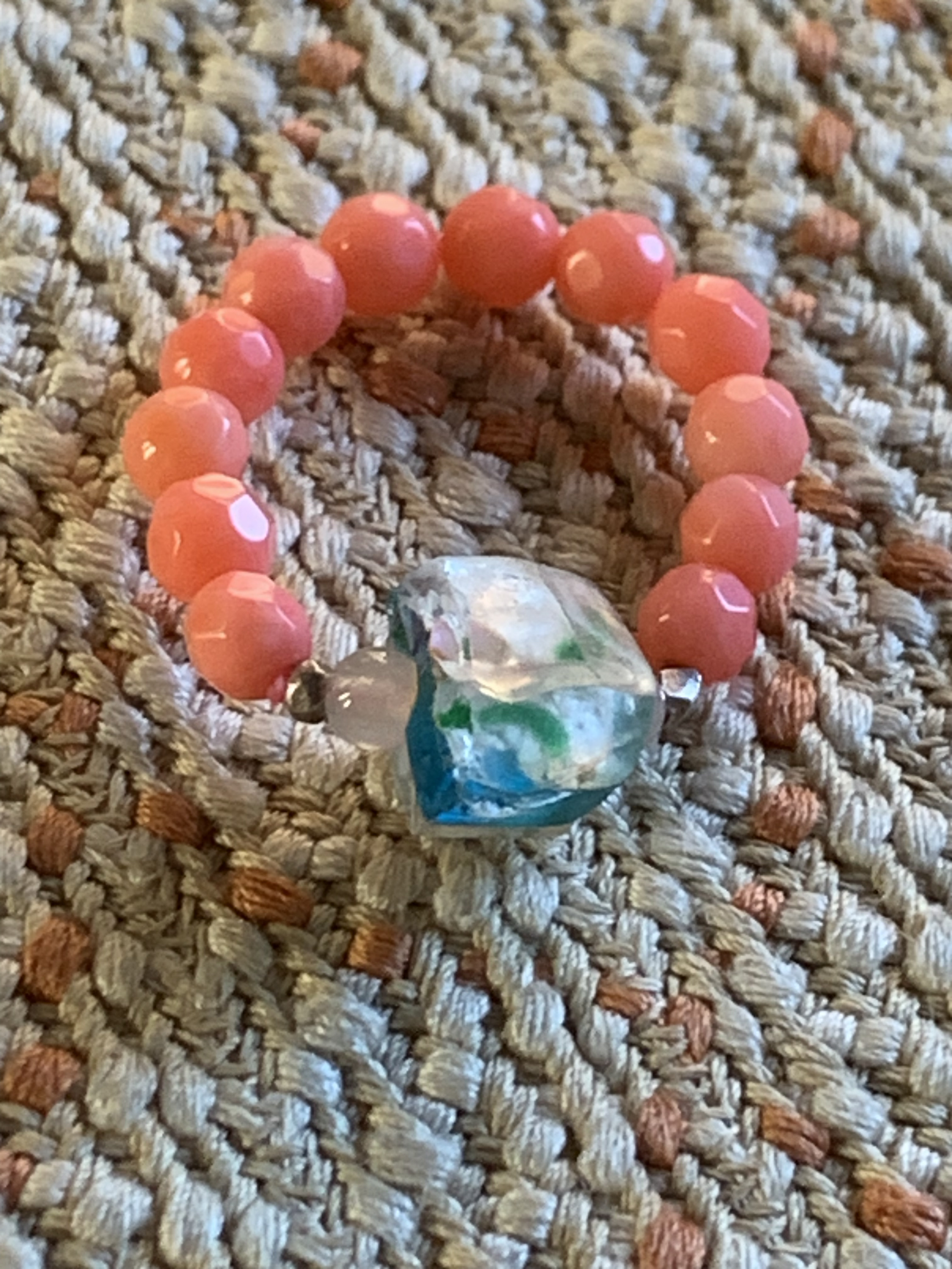 年代物 インドナガ族アンティークビーズとインカローズの指輪 護符リング