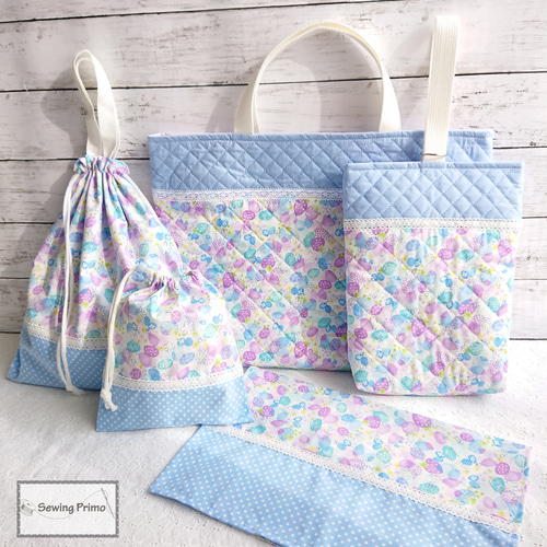 いちごちょうちょ入園入学5点セット/レッスンバッグ・上履き袋・体操着