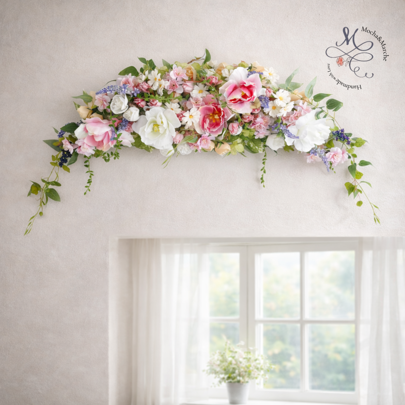 【光触媒】春を抱きしめる 桜とチューリップの特大ロングリース（72cm） 〜心ほどける春色の庭〜 アートフラワー